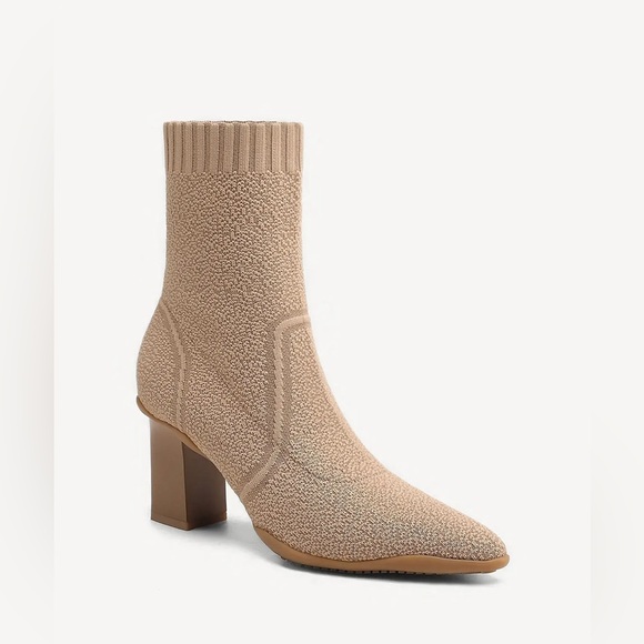 Cosy Island Shoes - COSY ISLAND BelleVoyage Block Heel Pointed Toe Sock Ankle Booties Boots Apricot